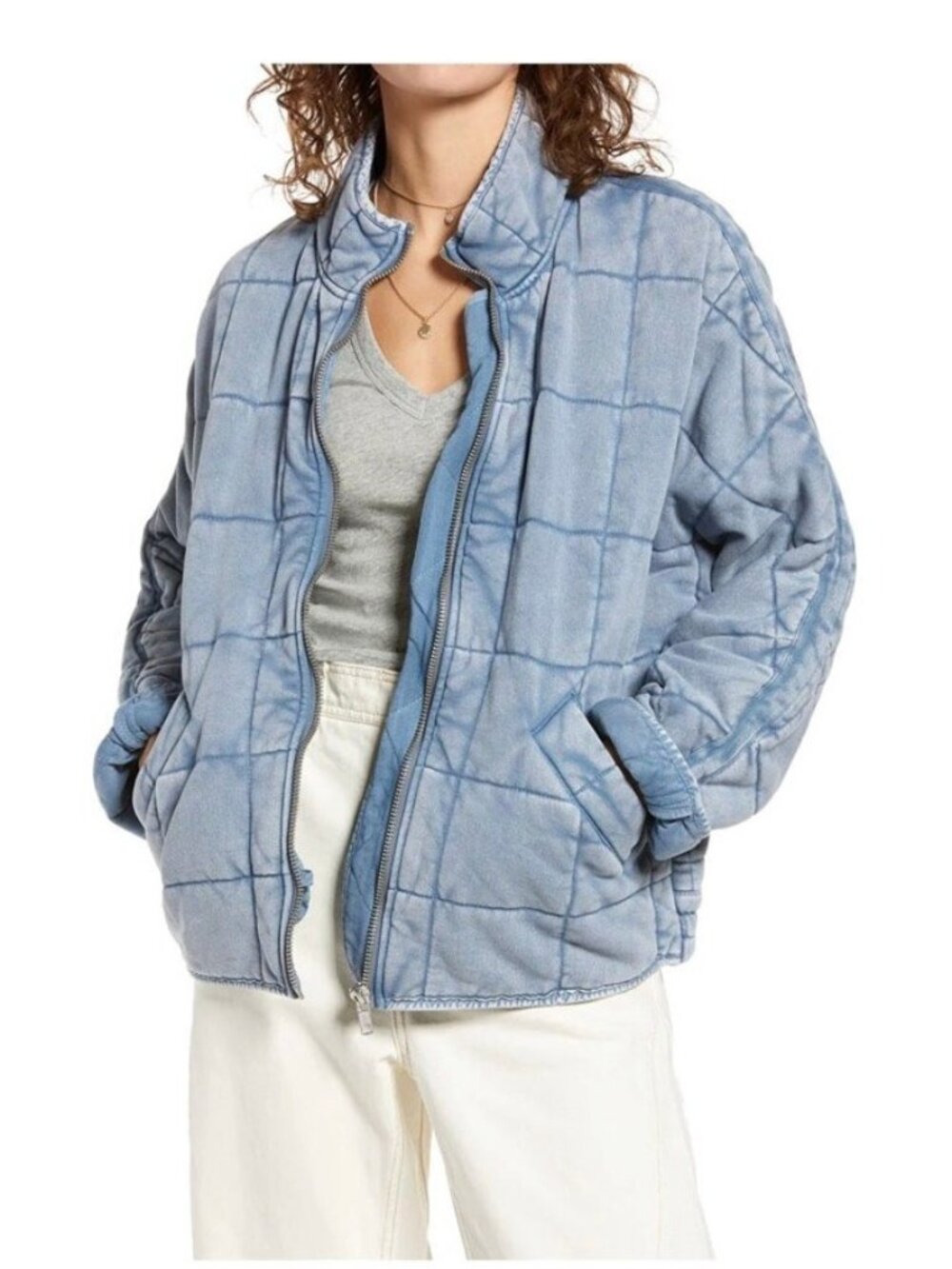 AWESOME sz S FREE PEOPLE CHAMBRAY BLUE QUILTED Jacket runs big BOHO